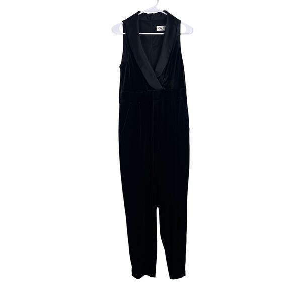 Eliza J Black Velvet Tuxedo Shawl Collar Sleeveless Jumpsuit Size 12P - Picture 2 of 7